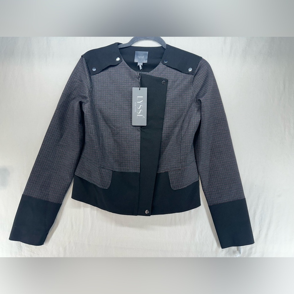 Lysse‎ Jacket Plaid Houndstooth Full Zip Moto Womens Small - NEW